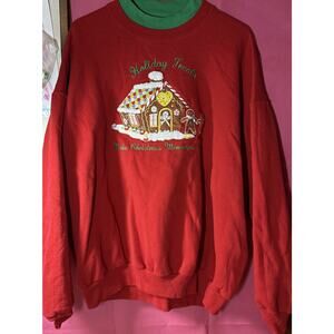 Vintage Red Gingerbread House Embroidered Sweatshirt 2XL V3